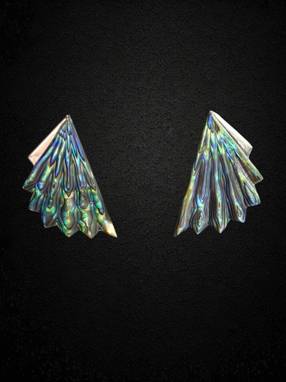 Vintage Abalone Shell Angel Wing Earrings Paua Shell Iridescent Statement 90/Y2K